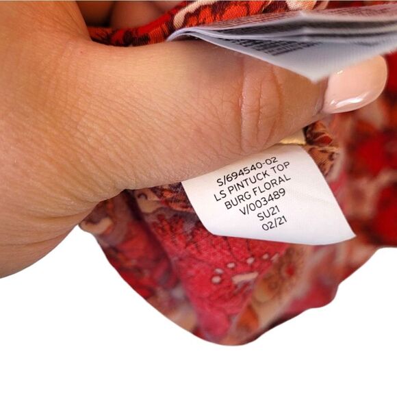 Gap Women's Red Floral Long Sleeve Pintuck Blouse Size S - Picture 6 of 6